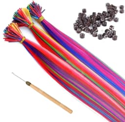 50 Pcs Hair Feathers with Hair Extension Tools,Long Straight Synthetic Hair Feather Extensions Kit with Beads for Women Girls