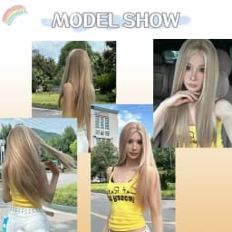 Blonde Wig for Women Long Straight Blonde Brown Wig Asian American Lace Front Synthetic Wig for Daily Use Cosplay Ombre Peluca