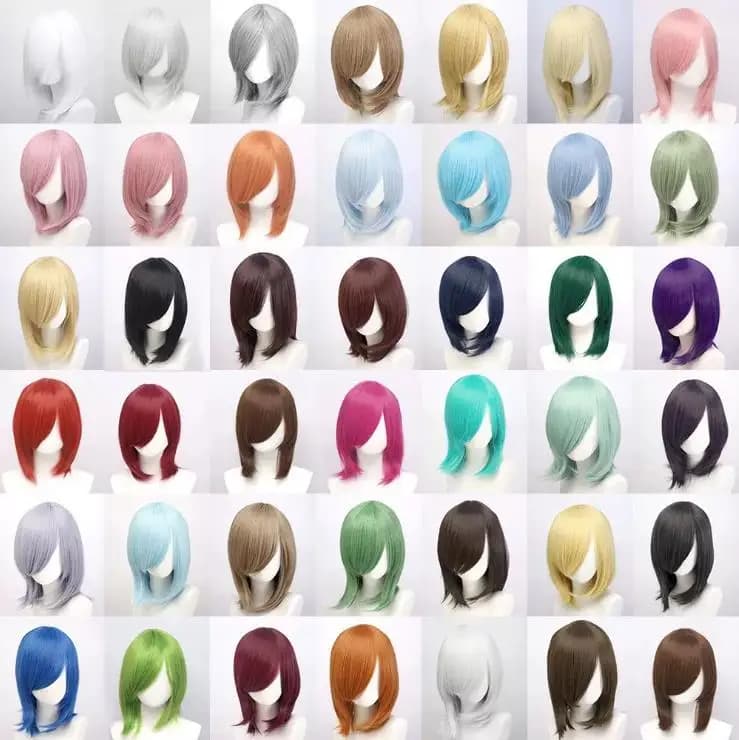 Anime 40cm Medium Basic Bang Blond Black White Red Pink Green Brown Gold Blue Cosplay Wig Heat Resistant Synthetic Hair Wigs
