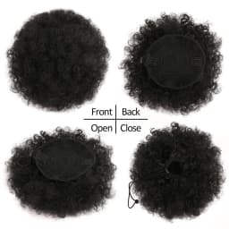 1PC Women's 10-Inch Afro Kinky Curly Synthetic Ponytail Extension with Drawstring Basic Style Afro Puff Hair Bun Wig Daily U
