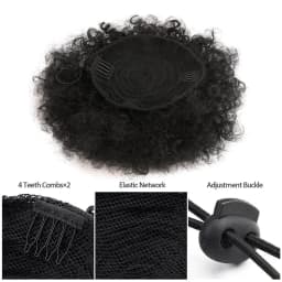 1PC Women's 10-Inch Afro Kinky Curly Synthetic Ponytail Extension with Drawstring Basic Style Afro Puff Hair Bun Wig Daily U