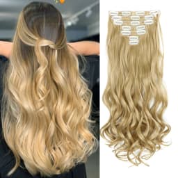 Synthetic 24Inch 16Clips Long Curly Hair Extension Heat Resistant Hair Extension Clips In Ombre Black Brown Blond Women