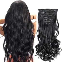 Synthetic 24Inch 16Clips Long Curly Hair Extension Heat Resistant Hair Extension Clips In Ombre Black Brown Blond Women