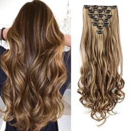 Synthetic 24Inch 16Clips Long Curly Hair Extension Heat Resistant Hair Extension Clips In Ombre Black Brown Blond Women