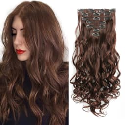 Synthetic 24Inch 16Clips Long Curly Hair Extension Heat Resistant Hair Extension Clips In Ombre Black Brown Blond Women