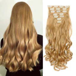 Synthetic 24Inch 16Clips Long Curly Hair Extension Heat Resistant Hair Extension Clips In Ombre Black Brown Blond Women