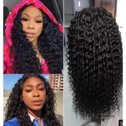 Women Black Long Water Wave Wig, Fluffy Big Curly Middle Part Synthetic Full Wig