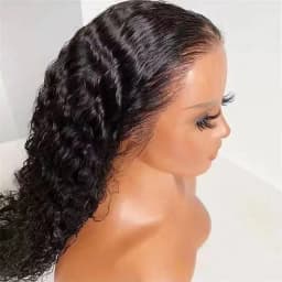 Women Black Long Water Wave Wig, Fluffy Big Curly Middle Part Synthetic Full Wig