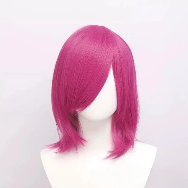 High Quality 40cm Medium Cosplay Wig With Bang Blond Pink Red Purple Blue Gray Heat Resistant Synthetic Hair Wigs