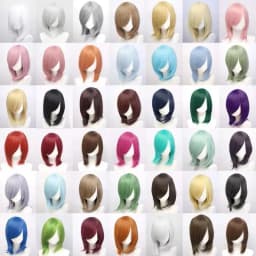High Quality 40cm Medium Cosplay Wig With Bang Blond Pink Red Purple Blue Gray Heat Resistant Synthetic Hair Wigs