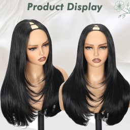 Yaki Straight Layered V Part Wig for Women Glueless Clip-In Half Head Realistic Natural Looking Heat Resistant Synthetic Hair