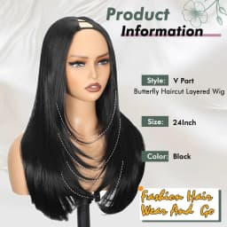 Yaki Straight Layered V Part Wig for Women Glueless Clip-In Half Head Realistic Natural Looking Heat Resistant Synthetic Hair