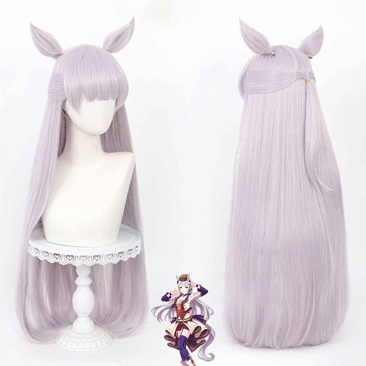 Gold Ship Cosplay Umamusume Pretty Derby Anime Wig ‌Purple-grey‌ Long Straight Half-down Ponytail