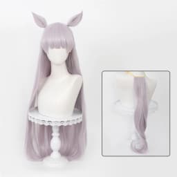 Gold Ship Cosplay Umamusume Pretty Derby Anime Wig ‌Purple-grey‌ Long Straight Half-down Ponytail