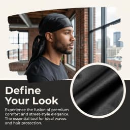 Black Silky Durag with Long Tail Silk Doo Rags for Hip Hop Rapper,360 540 720 Waves Turban Durag Men Black Bandanas