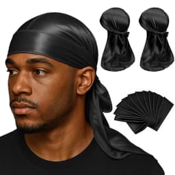Black Silky Durag with Long Tail Silk Doo Rags for Hip Hop Rapper,360 540 720 Waves Turban Durag Men Black Bandanas