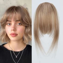 100% Human Hair Bangs Blonde Brown Wispy Bang Hair Clip in Bangs Fringe with Temples Hairpiece for Women Clip on Air Bang 4.5in