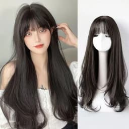 Black Long Wavy Synthetic Wig for Halloween Party, Cosplay Wig, Daily Wig, High-Temperature Hair Accessory Wig Set