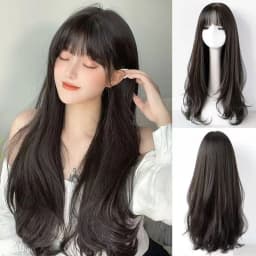 Black Long Wavy Synthetic Wig for Halloween Party, Cosplay Wig, Daily Wig, High-Temperature Hair Accessory Wig Set