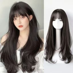 Black Long Wavy Synthetic Wig for Halloween Party, Cosplay Wig, Daily Wig, High-Temperature Hair Accessory Wig Set