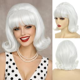 HAIRJOY Synthetic Hair Short Bob Wig with Bangs for Women 60s 70s Retro Beehive Bouffant Wigs Vintage Costume Wig for Halloween
