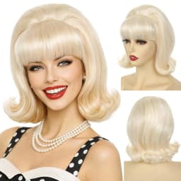 HAIRJOY Synthetic Hair Short Bob Wig with Bangs for Women 60s 70s Retro Beehive Bouffant Wigs Vintage Costume Wig for Halloween