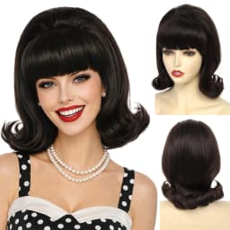 HAIRJOY Synthetic Hair Short Bob Wig with Bangs for Women 60s 70s Retro Beehive Bouffant Wigs Vintage Costume Wig for Halloween