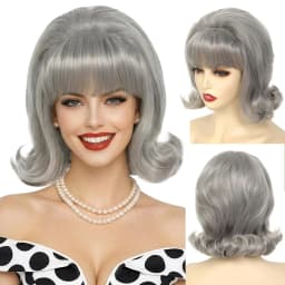 HAIRJOY Synthetic Hair Short Bob Wig with Bangs for Women 60s 70s Retro Beehive Bouffant Wigs Vintage Costume Wig for Halloween
