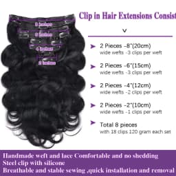Clip In Hair Extensions Body Wave 8Pcs Clip In Human Hair Extensions Natural Black Remy Skin Weft Hair Extensions For Salon
