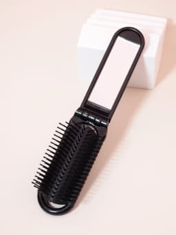 1pc Folding Travel Mirror Hair Brush, Portable Mini Massage Hair Brush, Suitable for Outings, Special for Real Hair Wigs