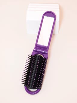 1pc Folding Travel Mirror Hair Brush, Portable Mini Massage Hair Brush, Suitable for Outings, Special for Real Hair Wigs