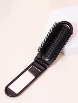 1pc Folding Travel Mirror Hair Brush, Portable Mini Massage Hair Brush, Suitable for Outings, Special for Real Hair Wigs