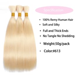 Double Drawn Straight #613 Blonde Brown #1B Natural Color Braiding Hair Bulk No Weft Raw Unprocessed Human Hair Bulks 1 Bundels