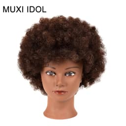 Afro Mannequin Head 100% Real Hair Traininghead Styling Head Braid Hair Dolls Head for Practicing Cornrows and Braids 6inches