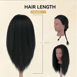16"Human Hair Mannequin Head for Braiding,Cosmetology Training Doll Head for Styling Practice With Stand