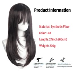 60cm Layered Black Long Straight Wig with Air Bangs, Full Cap Synthetic Fiber Wig for Lolita & JK Style Daily Wear