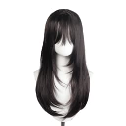60cm Layered Black Long Straight Wig with Air Bangs, Full Cap Synthetic Fiber Wig for Lolita & JK Style Daily Wear