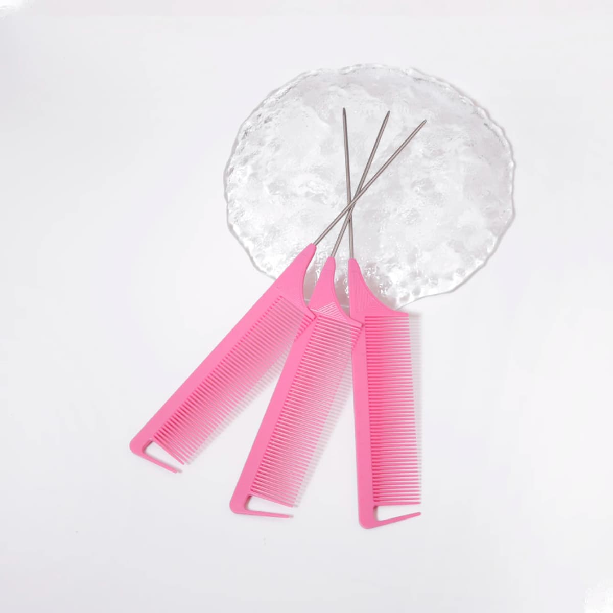3 Metal Needle Mouse Tail Combs with Scales, Hair Styling Combs for Hair Distribution, Dyeing Combs, Special for Real Hair Wigs