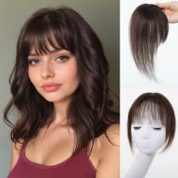 10 Inch Natural Black 100% Human Hair Topper with Bangs Straight Clip in Hairpiece for Women Thinning Hair Toppers