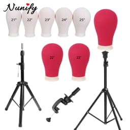 Nunify Mannequin Head Wig Stand Rose Pink 22"Canvas Head 21-25" Wig Head Stand Adjustable Tripod Stand Wigs Making Display Tools
