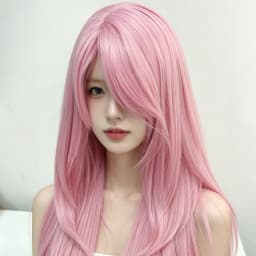 Ashely Wig Pink Wig Lolita 20inch Layered Cut Straight Hair Wigs for Women Curtain Bangs Heat-resistant Synthetic Cosplay Daily