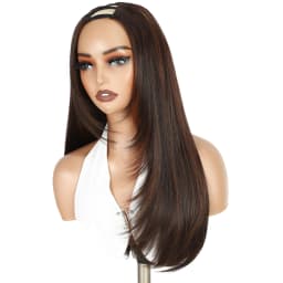 Highlight Brown U Part Wigs for Black Women Straight V Part Wig Half Wig | 24 Inch Yaki Straight Synthetic Wig Glueless