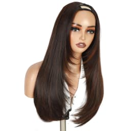 Highlight Brown U Part Wigs for Black Women Straight V Part Wig Half Wig | 24 Inch Yaki Straight Synthetic Wig Glueless