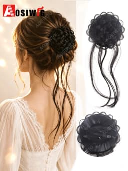 Synthetic Clip Hair Accessories Rose Flower Side Clip Hair Bun Styling Fluffy Hairpiece for Women 1pc Braided Flower Hair Bun