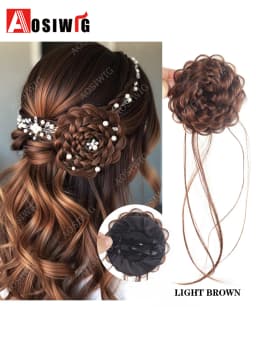 Synthetic Clip Hair Accessories Rose Flower Side Clip Hair Bun Styling Fluffy Hairpiece for Women 1pc Braided Flower Hair Bun