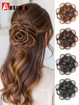 Synthetic Clip Hair Accessories Rose Flower Side Clip Hair Bun Styling Fluffy Hairpiece for Women 1pc Braided Flower Hair Bun