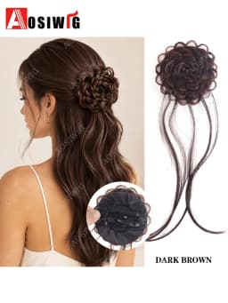 Synthetic Clip Hair Accessories Rose Flower Side Clip Hair Bun Styling Fluffy Hairpiece for Women 1pc Braided Flower Hair Bun