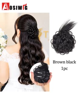 Synthetic Clip Hair Accessories Rose Flower Side Clip Hair Bun Styling Fluffy Hairpiece for Women 1pc Braided Flower Hair Bun
