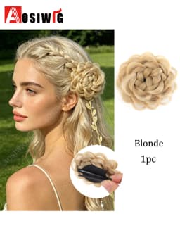 Synthetic Clip Hair Accessories Rose Flower Side Clip Hair Bun Styling Fluffy Hairpiece for Women 1pc Braided Flower Hair Bun