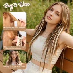 Clip in Braid Hair Extensions for Women, 20" Boho Dreadlock Clip in Braids with Beads & Charms, 2PCS Synthetic Braided Hairpiece